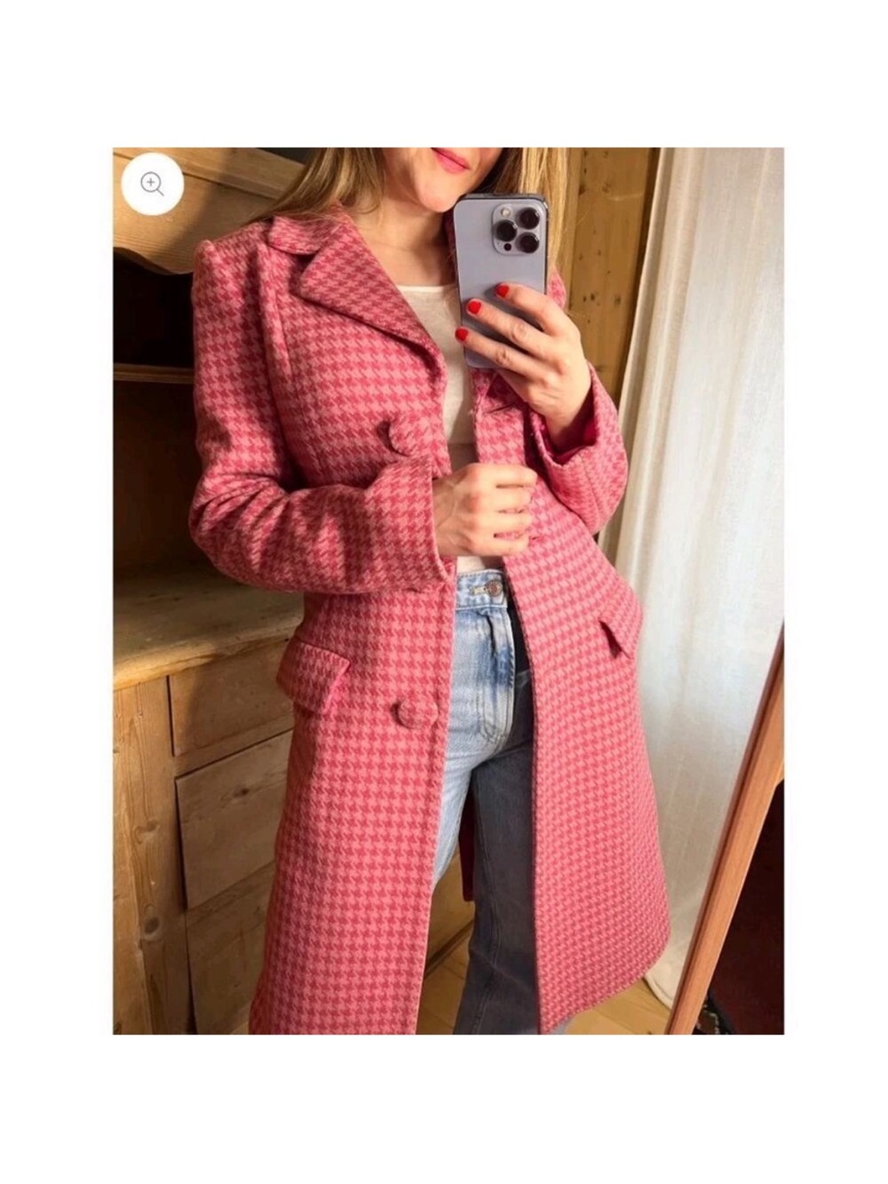 Moschino Pink Houndstooth Wool Coat